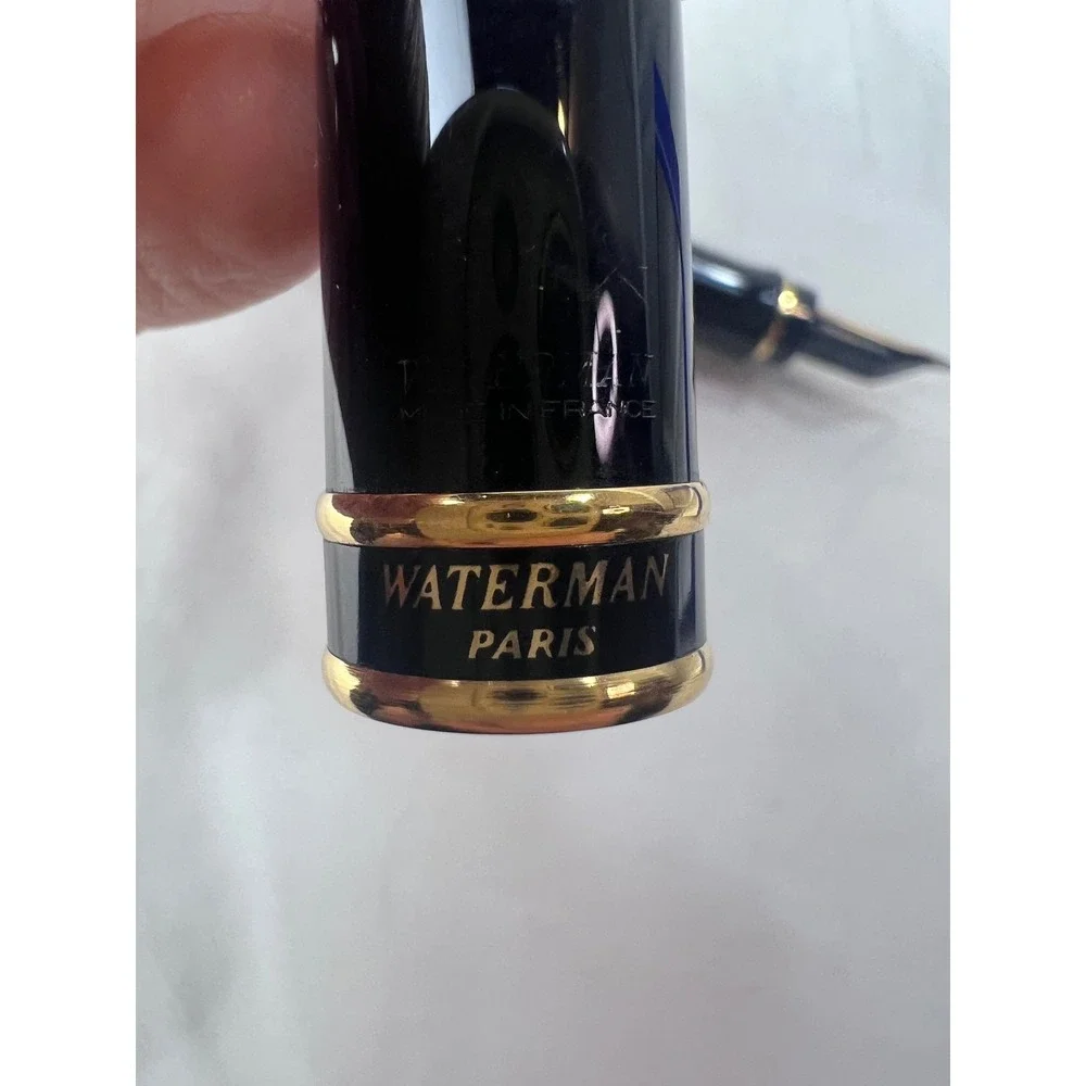 Waterman Expert Fountain Pen Black Lacquer Gold Trim Made in France with Box